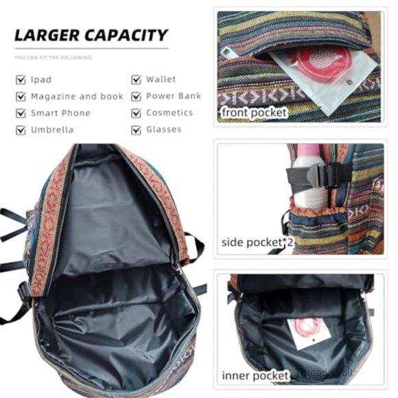 Vintage Boho Backpack Purse, Adjustable Strap, Large Capacity Daypack main image 5